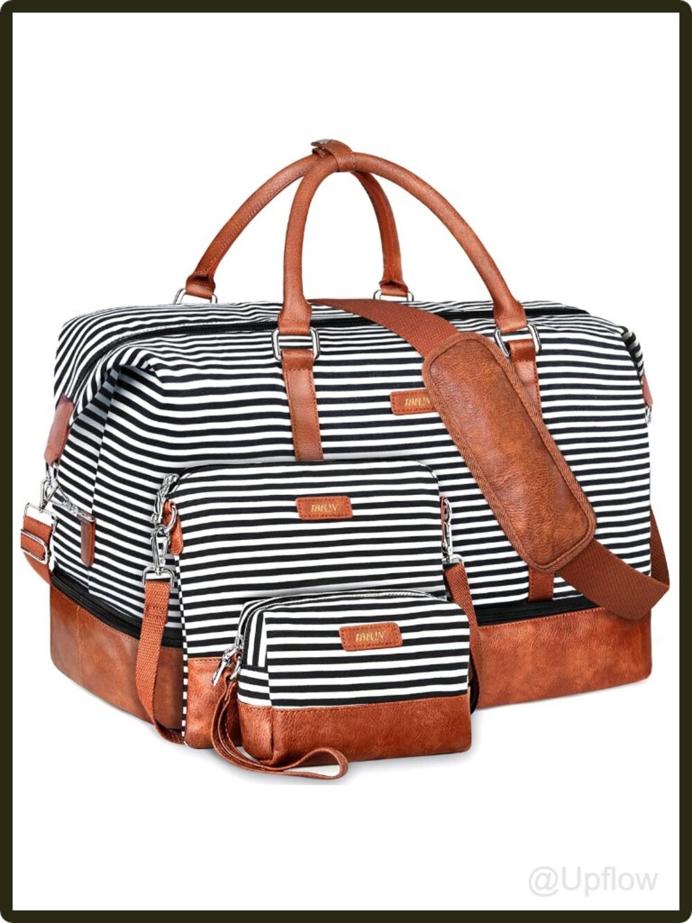 Women's Canvas PU Leather Weekender Travel Duffel Bag Set of 3 with Shoe